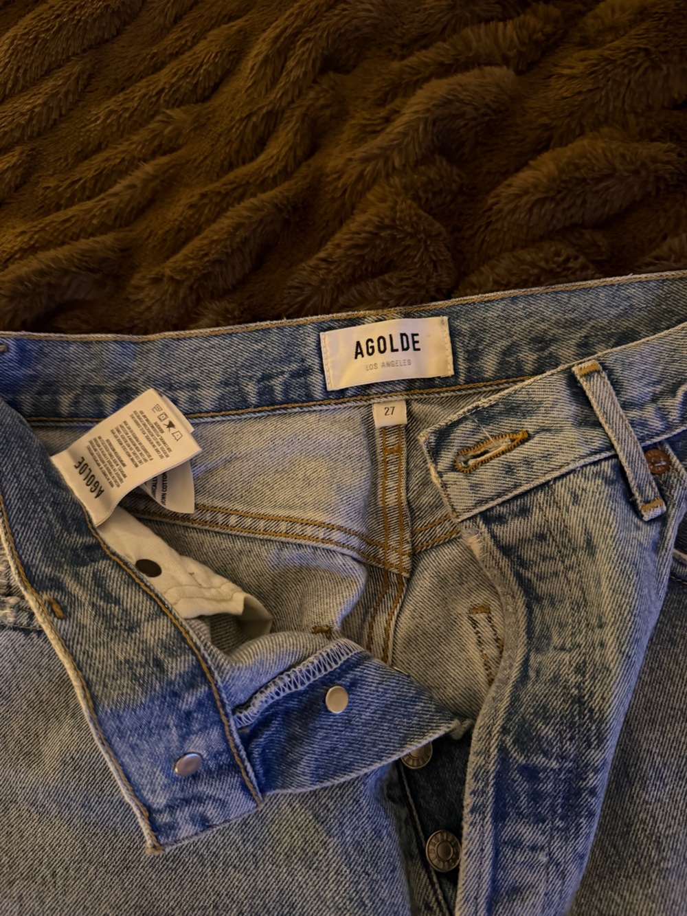 Agolde light blue wash high-rise straight leg denim jeans